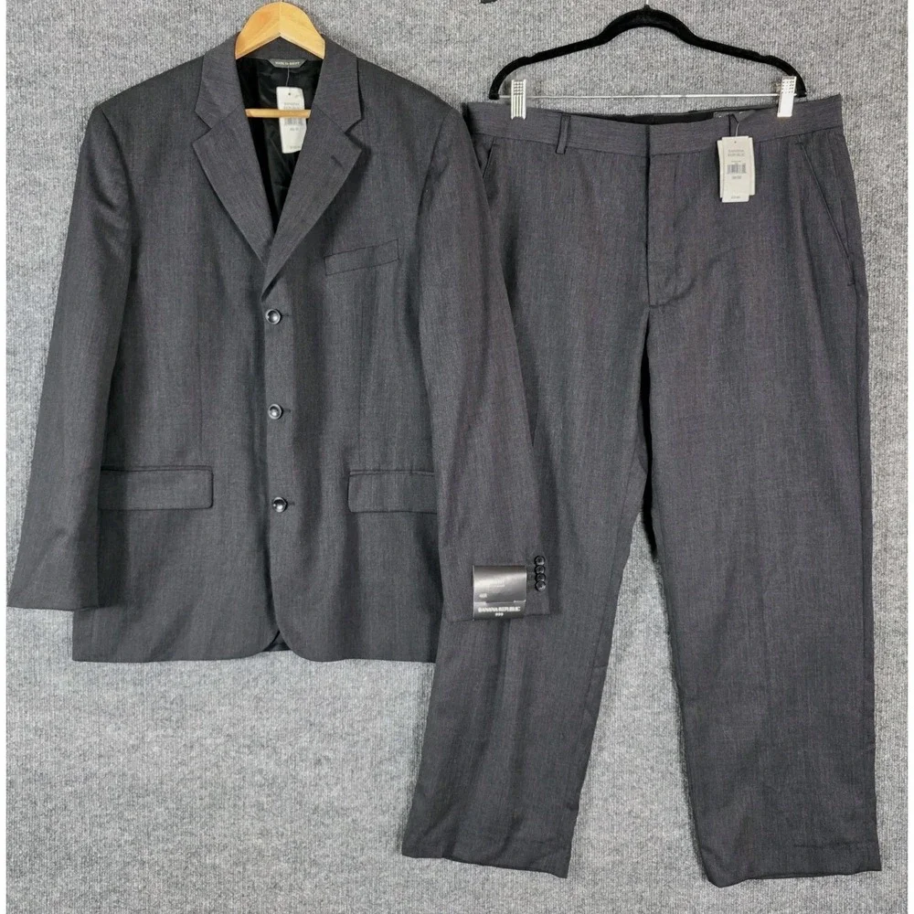 NEW Banana Republic Suit Men's 46R‎ 38x30 Charcoal Gray 100% Wool Modern Fit Set